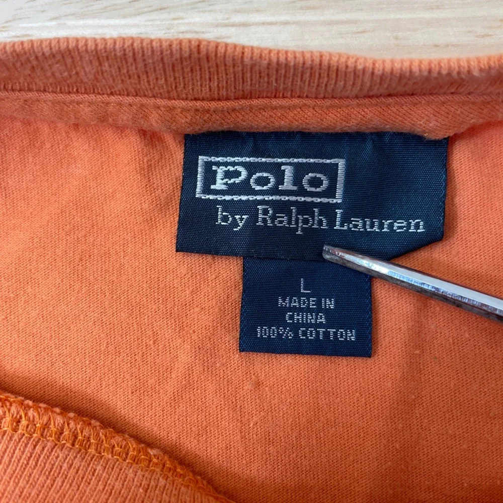 Polo‎ Ralph Lauren Mens V-Neck T-Shirt Orange Cotton Short Sleeve Pony Logo L